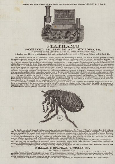 Pubblicità per il telescopio e microscopio combinato di Statham da English School