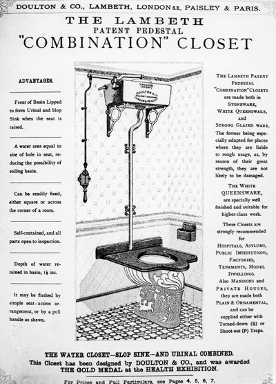 Pubblicità per il Lambeth Patent Pedestal Combination Closet, c.1890 da English School