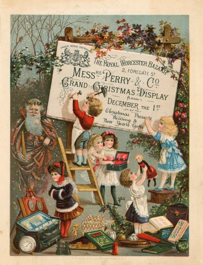 Pubblicità per The Royal Worcester Bazaar, 2 Foregate Street, Londra da English School