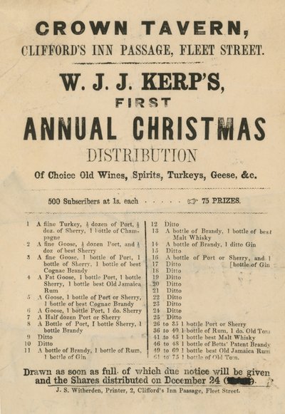 Pubblicità per la prima distribuzione annuale di Natale di W J J Kerps da English School