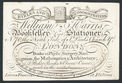 Pubblicità per William Harris, libraio e cartolaio, Londra da English School