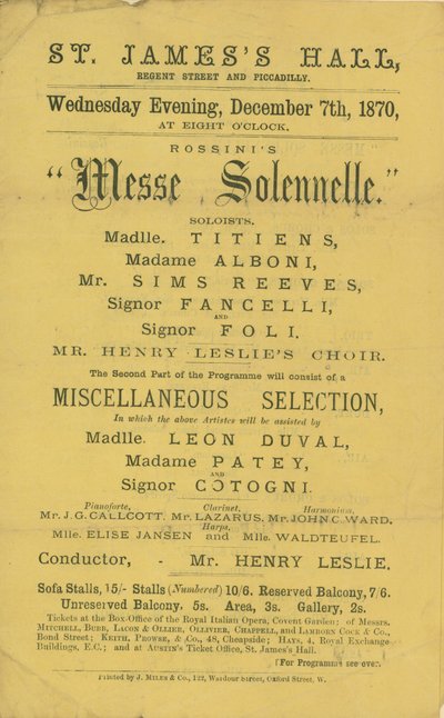 Pubblicità per una produzione della Messe Solennelle di Rossini da English School