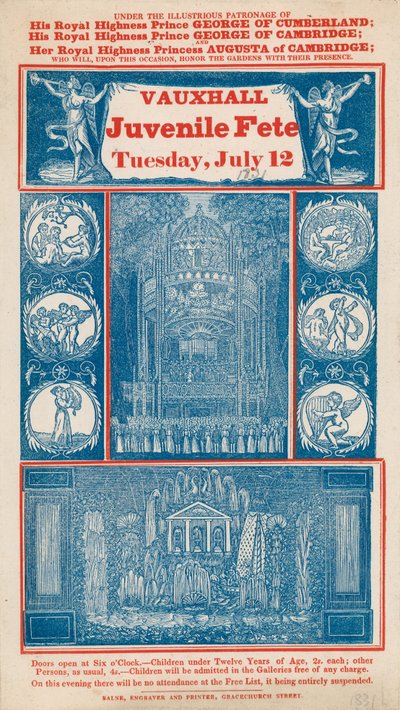 Annuncio per la festa giovanile ai Vauxhall Gardens, Londra da English School