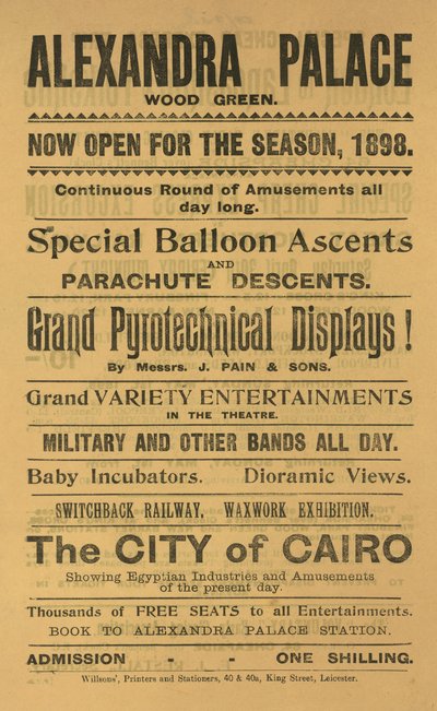 Pubblicità per la stagione 1898 al Palazzo di Alexandra da English School