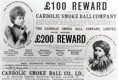 Pubblicità per la Carbolic Smoke Ball Company, 1893 da English School