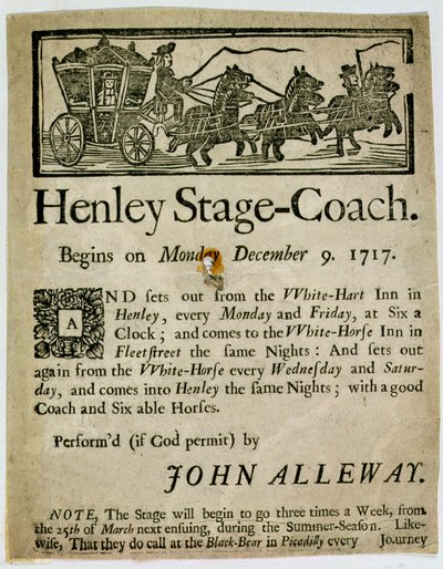 Pubblicità per la Carrozza di Henley, 1717 da English School