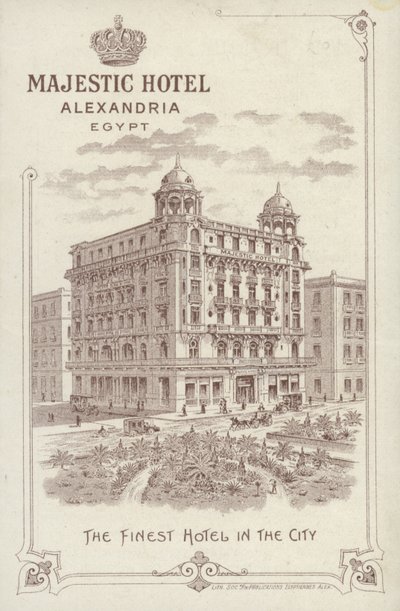 Pubblicità per il Majestic Hotel, Alessandria, Egitto da English School
