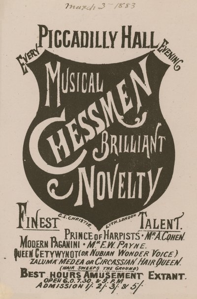 Pubblicità per i Musical Chessmen Brilliant Novelty da English School