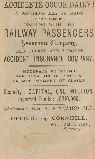 Pubblicità per la Railway Passenger Assurance Company da English School