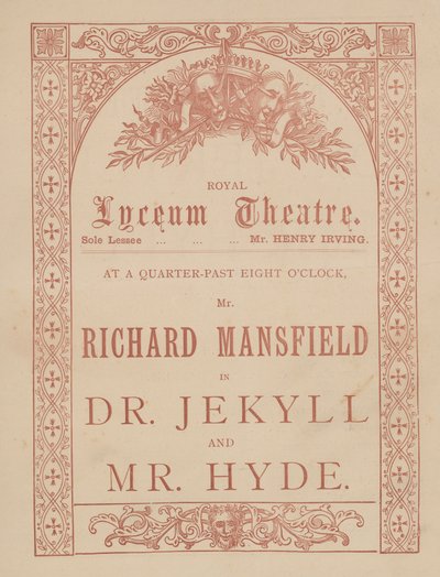 Cartolina pubblicitaria per il Teatro Lyceum, Dr Jekyll e Mr Hyde con Richard Mansfield da English School