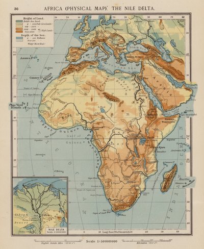 Africa, Mappa fisica, il delta del Nilo da English School