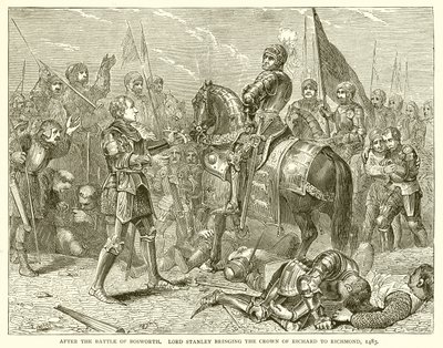 Dopo la battaglia di Bosworth. Lord Stanley porta la corona di Riccardo a Richmond, 1483 da English School