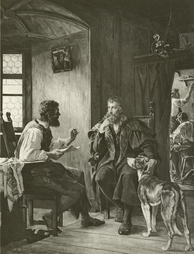 Albrecht Dürer visita Hans Sachs (incisione) da English School