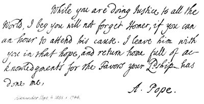 Alessandro Pope (1688-1744), lettera al Conte Halifax, 1714 da English School