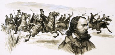 Alfred Tennyson con la Carica della Brigata Leggera sullo sfondo da English School