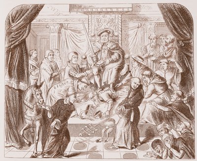 Dipinto allegorico di Enrico VIII che calpesta Papa Clemente, da una vecchia stampa nel British Museum da English School