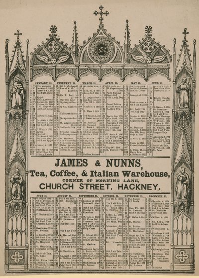 Almanacco emesso da James & Nunns da English School