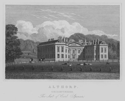 Althorp, Northamptonshire, La Residenza del Conte Spencer (incisione) da English School