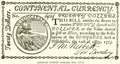 Biglietto americano da venti dollari (1775) da English School