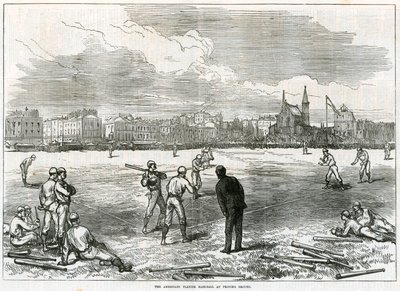 Americani che giocano a baseball al Princes Grounds da English School