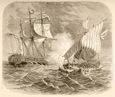 Una Nave della Marina Americana cattura una Nave Pirata Algerina al largo della Costa dei Barbari durante la Prima Guerra Barbaresca da English School