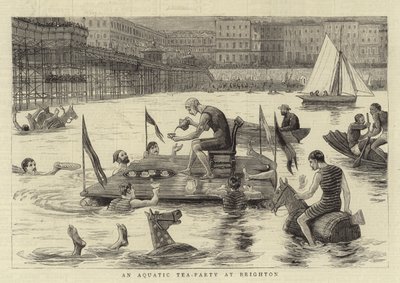 Una festa del tè acquatica a Brighton (incisione) da English School