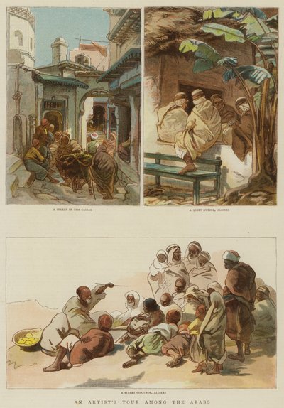 Il tour di un artista tra gli arabi (incisione a colori) da English School