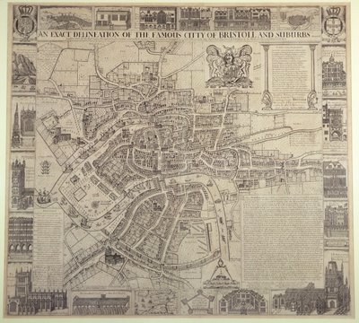 "Una delineazione esatta della famosa città di Bristol e dei sobborghi", di James Millerd, pub.1673 da English School