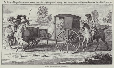 Rappresentazione esatta di Maclaine il bandito che rapina Lord Eglington a Hounslow Heath il 26 giugno 1750 (incisione) da English School