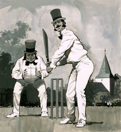 Un primo giocatore di cricket vittoriano da English School