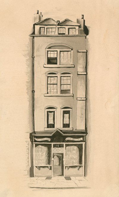 Un disegno originale ad acquerello di 18 Strand, Westminster, Londra, luogo di nascita di Charles Matthews, comico da English School
