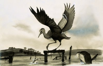 Una lontra osserva un airone da English School