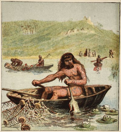 Antico britannico nella sua barca, pub. 1890 da English School