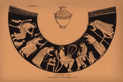 Educazione greca antica: Scene di scuola di musica (litografia) da English School