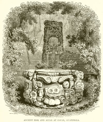 Antico idolo e altare a Copan, Guatemala da English School