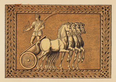 Antica Roma: Nerone come vincitore in una corsa di carri (litografia a colori) da English School