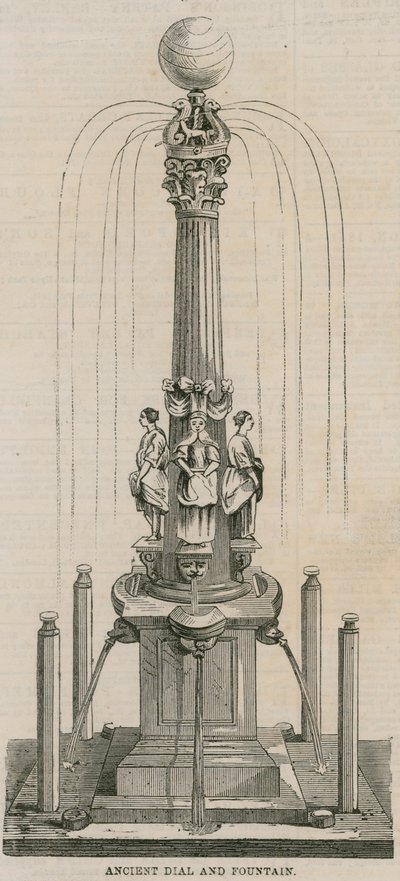 Antico quadrante solare e fontana, eretti nel 1656 a Leadenhall Corner, Londra da English School