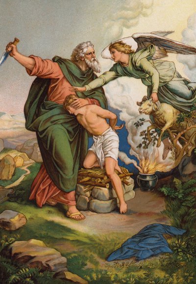 Angelo che interviene per fermare Abramo dal sacrificare suo figlio Isacco da English School