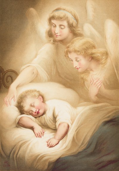 Angeli che vegliano su un bambino che dorme da English School