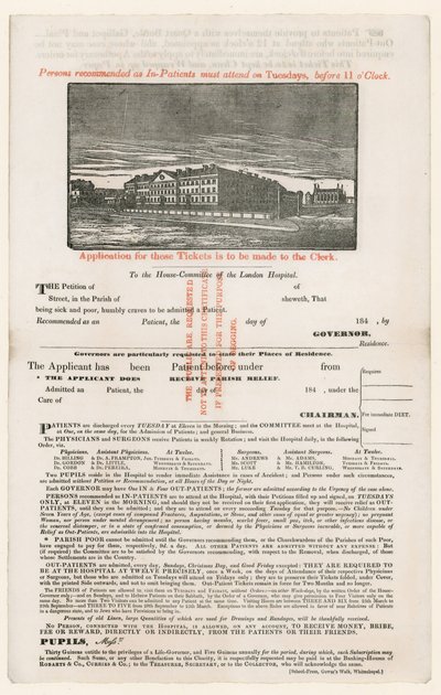 Domanda di ingresso al London Hospital da English School