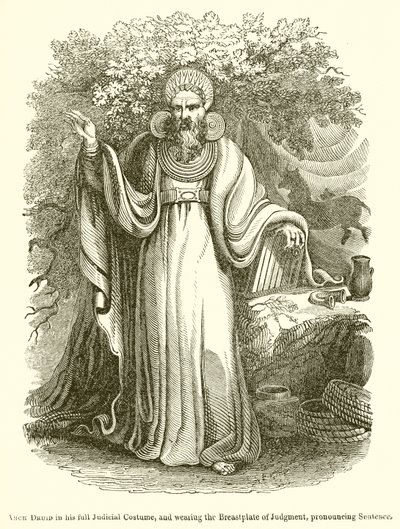 Arcidruido nel suo completo costume giudiziario, indossando il pettorale del giudizio, pronuncia la sentenza da English School
