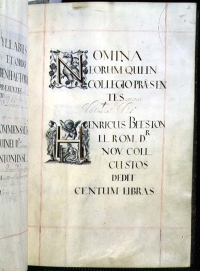 Archivio 3693 fol.4 Pagina da un libro di beneficenza del New College, Oxford da English School