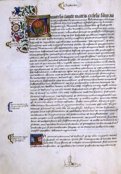Pagina di testo con iniziale illuminata, dal Libro delle Fondazioni di Robert Sherborne o Shirburn (c.1450-1536) Vescovo di Chichester da English School