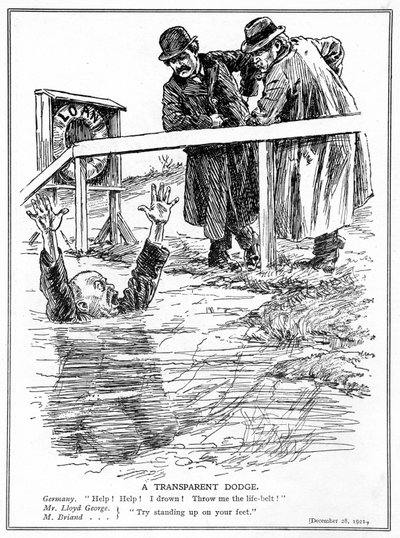 Aristide Briand e Lloyd George scherniscono la Germania che affoga, dicembre 1921 da English School