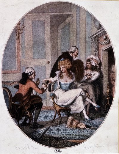Aristocratico e curato in compagnia di prostitute - incisione inglese da English School