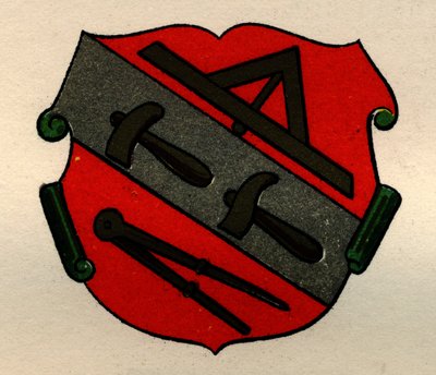 Stemma dei Muratori di Pietra di Strasburgo, da La Storia della Massoneria, volume II, pubblicato da Thomas C. Jack, Londra, 1883 da English School