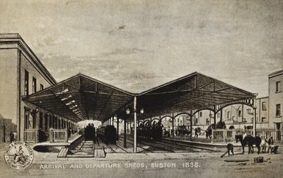 Capannoni di Arrivo e Partenza, Euston 1838 da English School