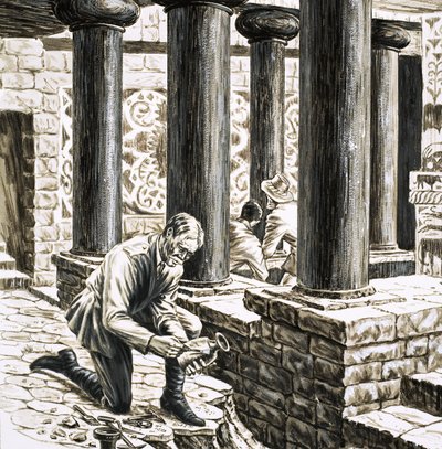 Arthur Evans esplora i resti dell