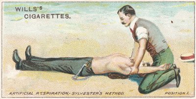 Respirazione artificiale, metodo Sylvester - Posizione 1, n.17 dalla serie di carte di sigarette di primo soccorso di Willss, 1913 da English School