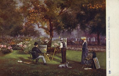 Artisti che dipingono fiori a Hyde Park, Londra da English School